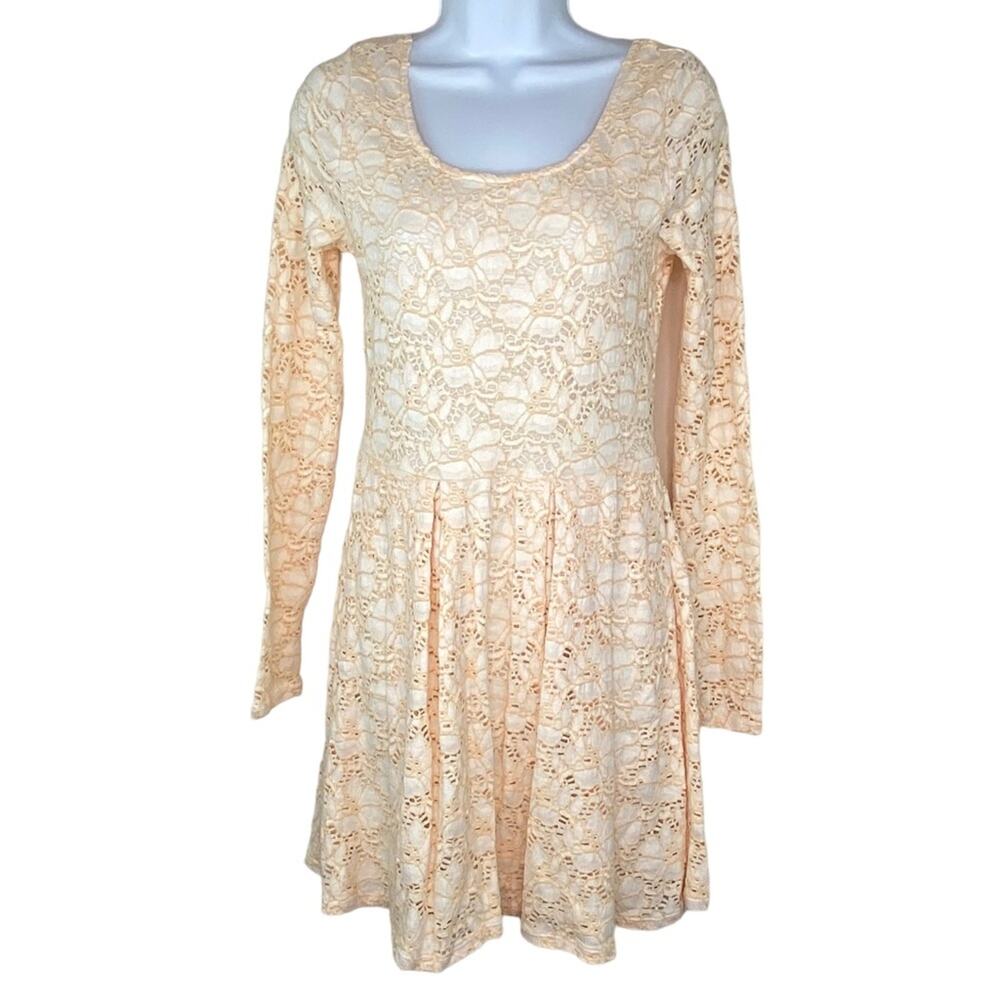 Free People Womens Peach Floral Lace Fit & Flare Mini Dress Size S